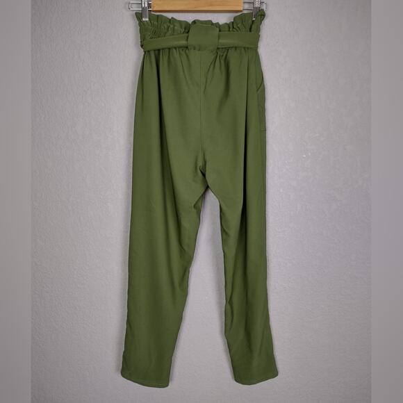 Grace Karin Cropped High Waisted Cropped Paper Bag Pants Size L Khaki Green - Picture 3 of 15